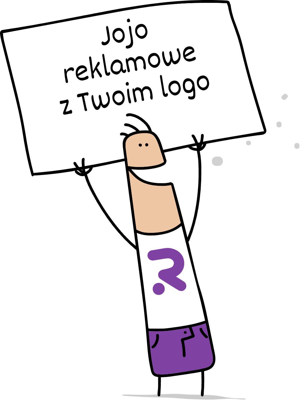 Buddy trzymający napis jojo reklamowe z Twoim logo